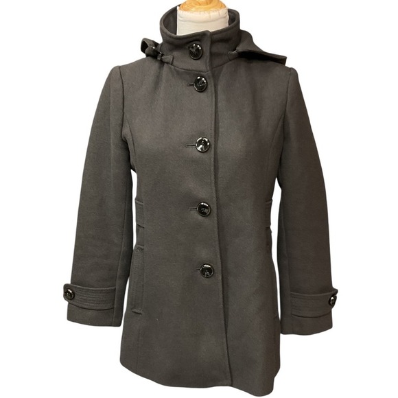 Kenneth Cole Women's Gray Kenneth Cole Hooded Wool Blend Classic Pea Coat Sz  8P - Picture 1 of 12